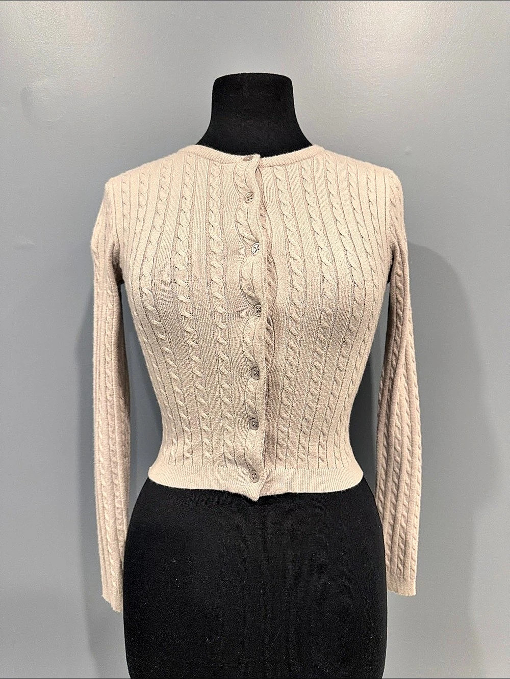 PGD Mini Cable Rib Nico Crop Cardigan Cable Knit Cardigan in Cream XXS NWT